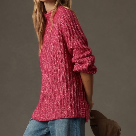 Anthropologie Pilcro Women's Sweater Chunky Knit Wool Linen Tunic Pink Slouchy - Picture 4 of 13